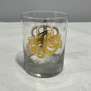 Mardi Gras old fashioned rocks glass gold theater mask and crown 12 oz capacity